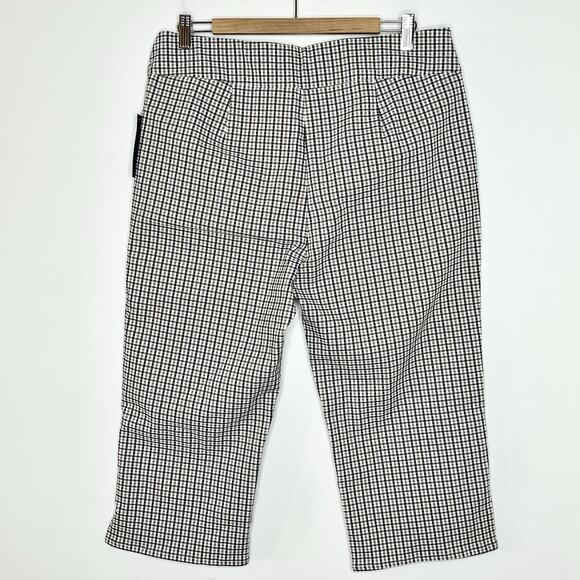 Tommy Hilfiger Womens Plaid Capri Pants White Brown Size 14 Career Work - Picture 5 of 6